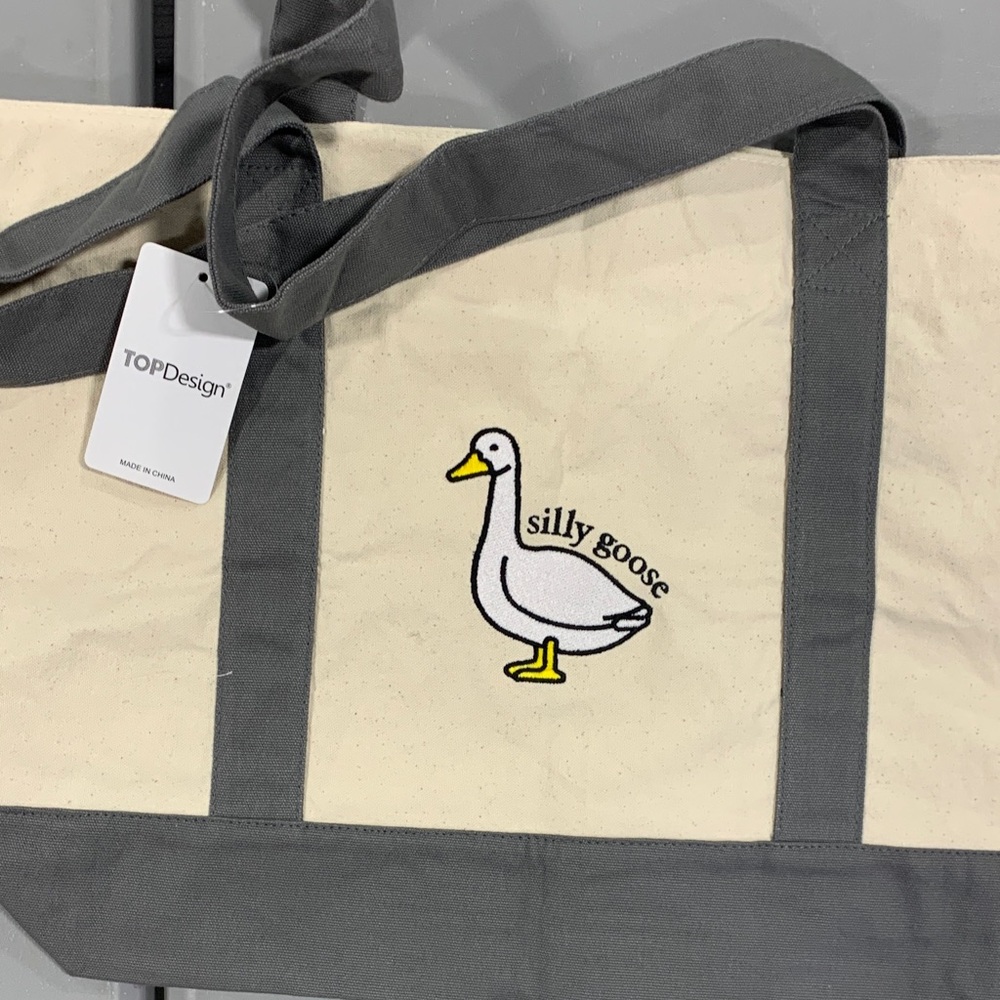 Silly Goose Canvas Tote Bag - Cream and Gray